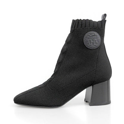 HERMES エルメス 新品同様 JENNA 60/ジェナ エクスリブリス ニットブーティ/ブーツ シューズ レディース 黒 ブラック 37 シューズ