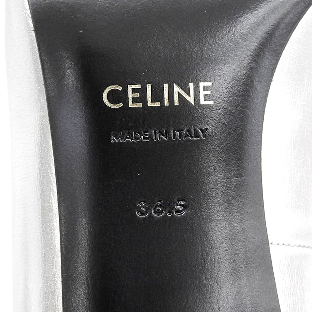 CELINE セリーヌ 美品 ポインテッドトゥ アンクルストラップパンプス シューズ レディース シルバー 36.5 シューズ