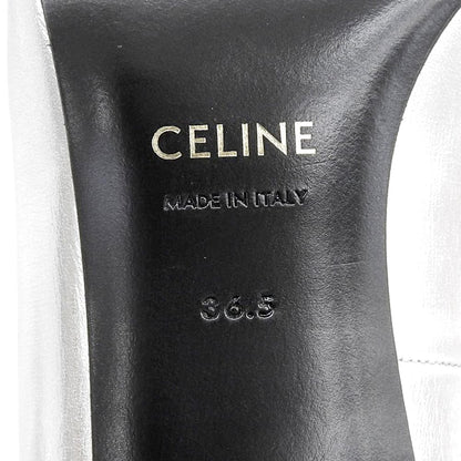 CELINE セリーヌ 美品 ポインテッドトゥ アンクルストラップパンプス シューズ レディース シルバー 36.5 シューズ