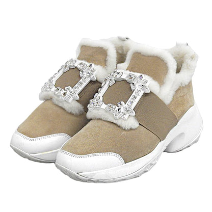 RogerVivier ロジェヴィヴィエ ムートン クリスタルヴィヴラン スニーカー シューズ レディース ベージュ×ホワイト 36 1/2 シューズ