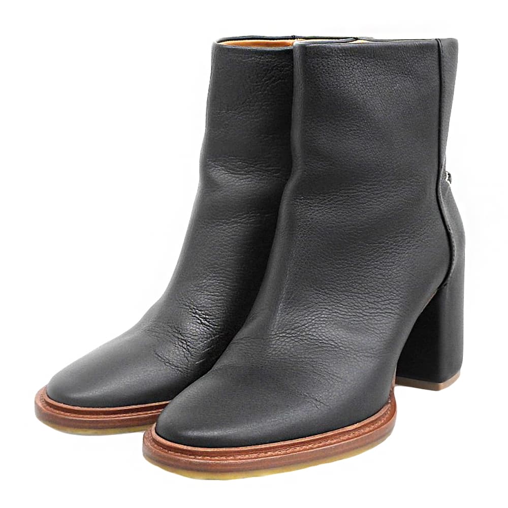 Chloe クロエ 美品 レザー ヒールアンクルブーツ シューズ レディース 黒 ブラック 37 シューズ