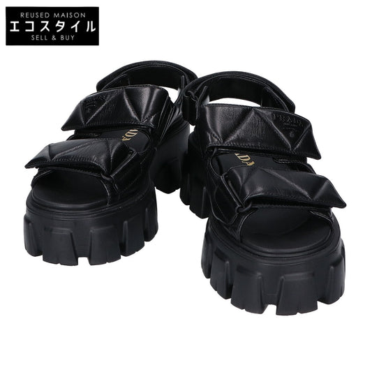 PRADA プラダ 【美品】モノリス トライアングルロゴ キルティング ベルクロストラップ サンダル シューズ