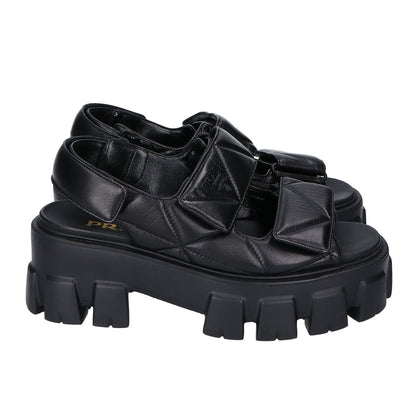 PRADA プラダ 【美品】モノリス トライアングルロゴ キルティング ベルクロストラップ サンダル シューズ