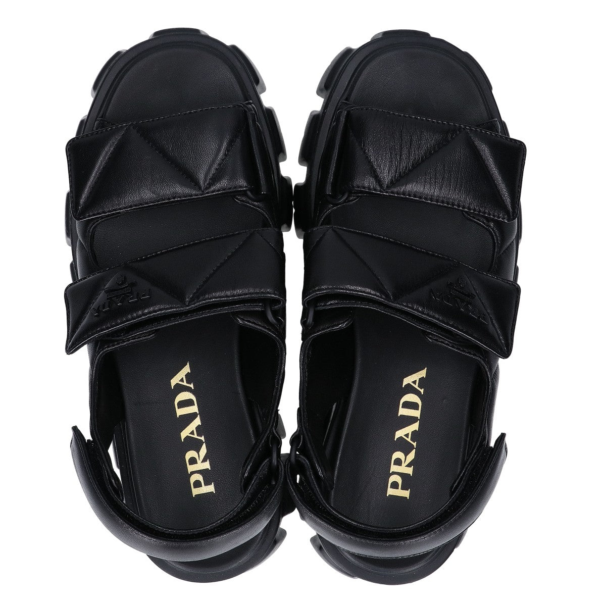 PRADA プラダ 【美品】モノリス トライアングルロゴ キルティング ベルクロストラップ サンダル シューズ