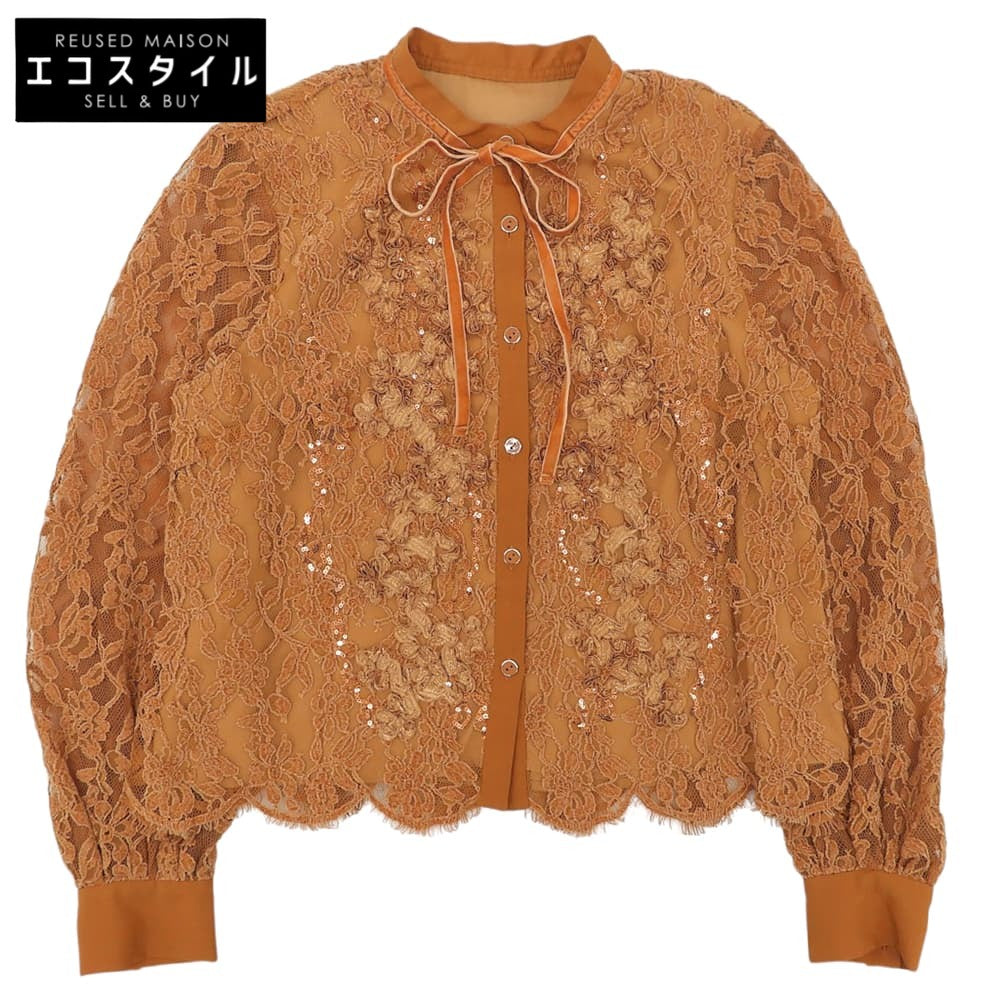 GRACE CONTINENTAL グレースコンチネンタル 美品 モールレース シャツブラウス レディース ポリエステル混 キャメル 38 0123141400 トップス
