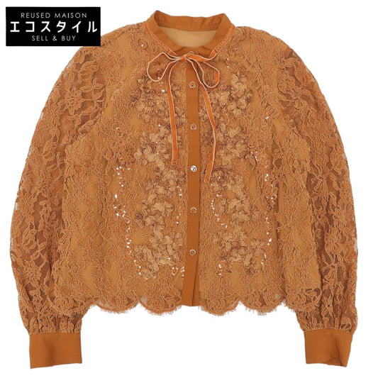 GRACE CONTINENTAL グレースコンチネンタル 美品 モールレース シャツブラウス レディース ポリエステル混 キャメル 38 0123141400 トップス