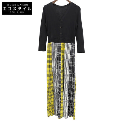 GRACE CONTINENTAL グレースコンチネンタル 美品 レーヨン混 チェックプリーツニットワンピース レディース 黒×黄×白 36 19333083 ワンピース