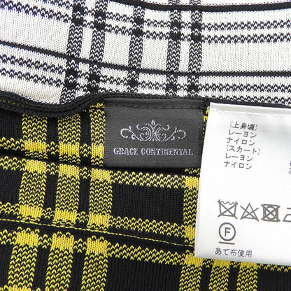 GRACE CONTINENTAL グレースコンチネンタル 美品 レーヨン混 チェックプリーツニットワンピース レディース 黒×黄×白 36 19333083 ワンピース