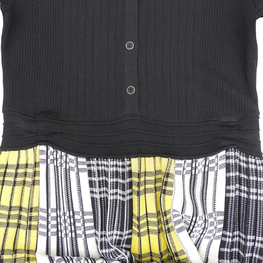 GRACE CONTINENTAL グレースコンチネンタル 美品 レーヨン混 チェックプリーツニットワンピース レディース 黒×黄×白 36 19333083 ワンピース