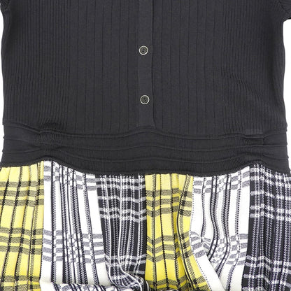 GRACE CONTINENTAL グレースコンチネンタル 美品 レーヨン混 チェックプリーツニットワンピース レディース 黒×黄×白 36 19333083 ワンピース
