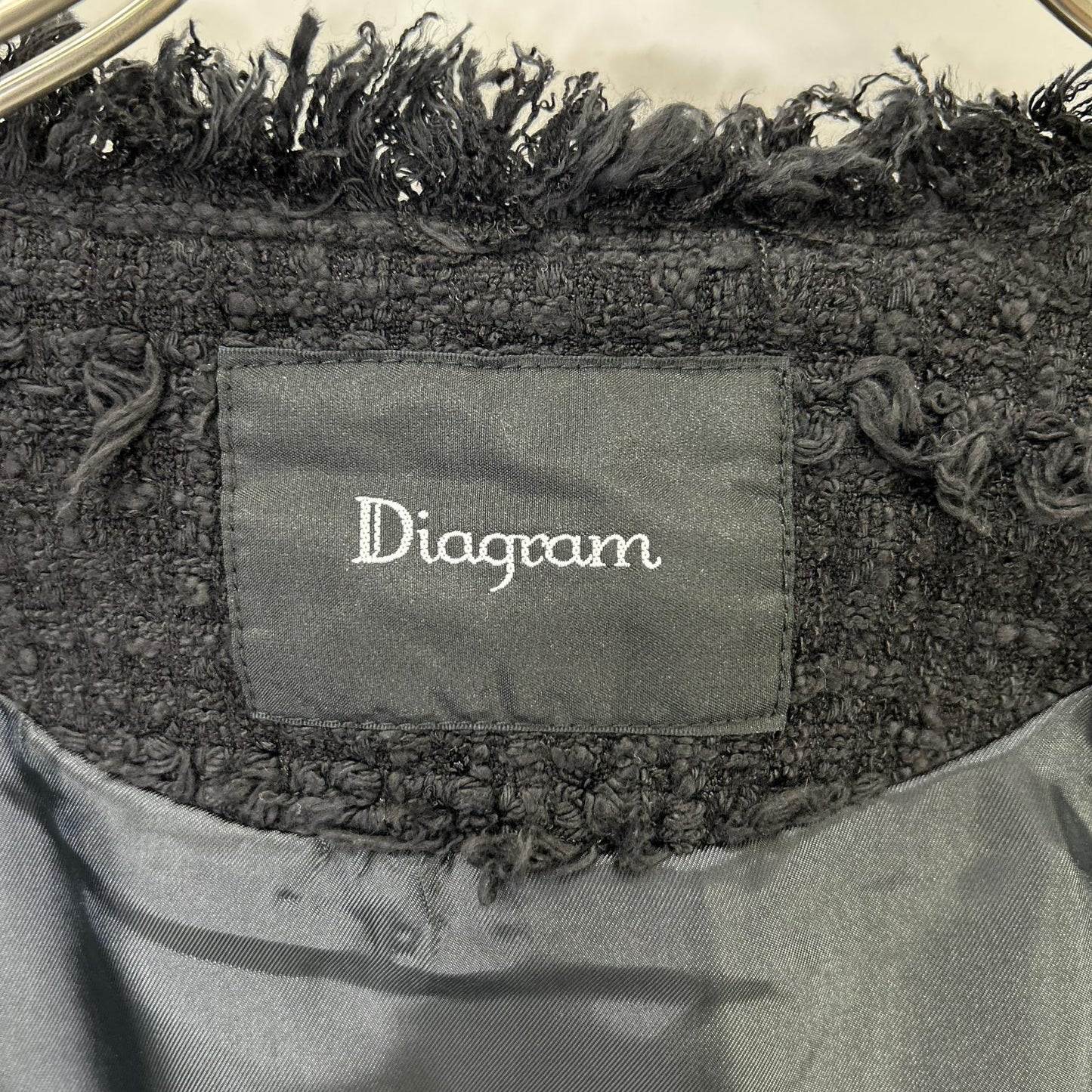 Diagram ダイアグラム 【美品】0323101071 オーバーシルエット フリンジ チェーン ツイード ジャケット