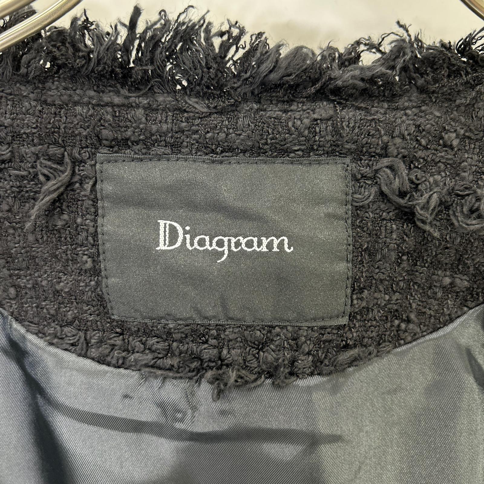 Diagram ダイアグラム 【美品】0323101071 オーバーシルエット フリンジ チェーン ツイード ジャケット