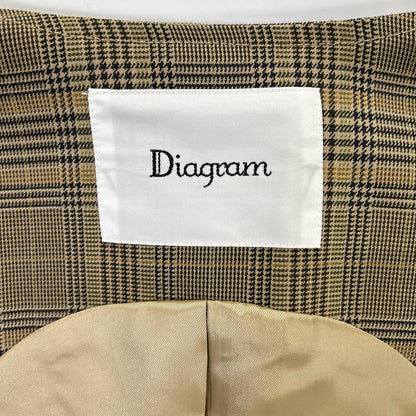 Diagram ダイアグラム 【美品】0323357353 グレンチェック ダブルブレスト ノーカラーロングジレ2/ ベスト
