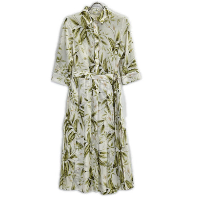 Diagram Diagram 0323131129 Ecru Polyester Pleated Anthurium-Print Belted Dress Dress