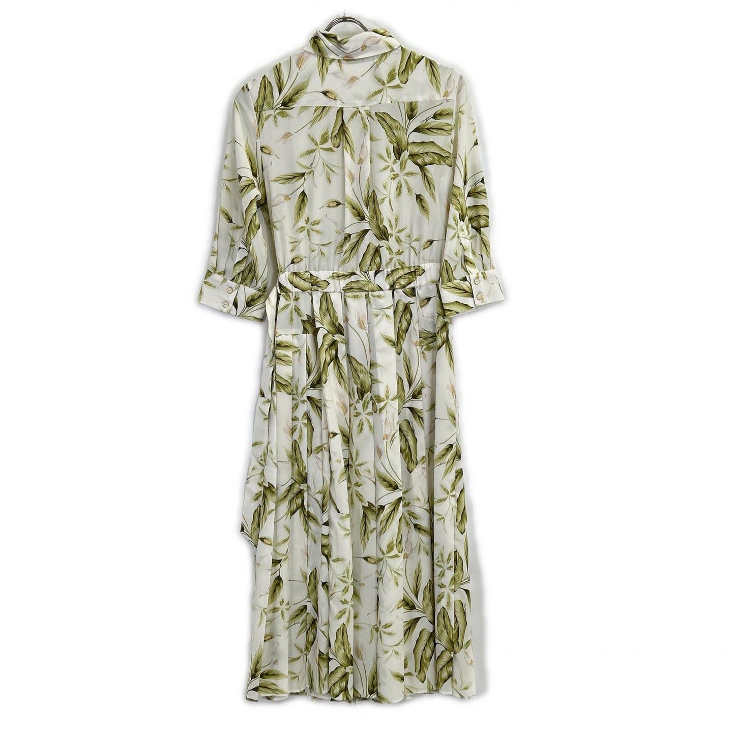 Diagram Diagram 0323131129 Ecru Polyester Pleated Anthurium-Print Belted Dress Dress