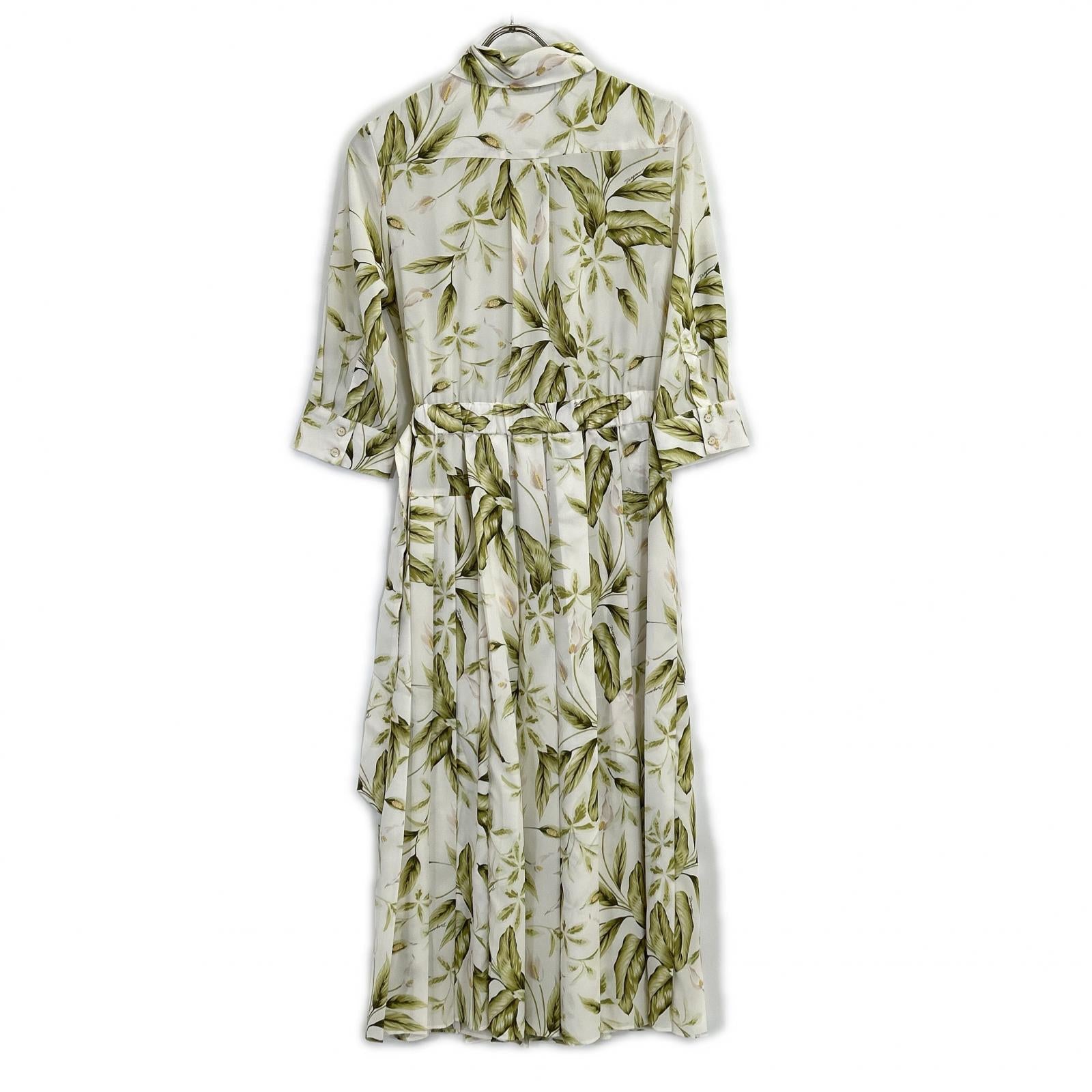 Diagram Diagram 0323131129 Ecru Polyester Pleated Anthurium-Print Belted Dress Dress