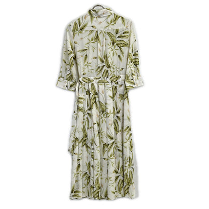 Diagram Diagram 0323131129 Ecru Polyester Pleated Anthurium-Print Belted Dress Dress