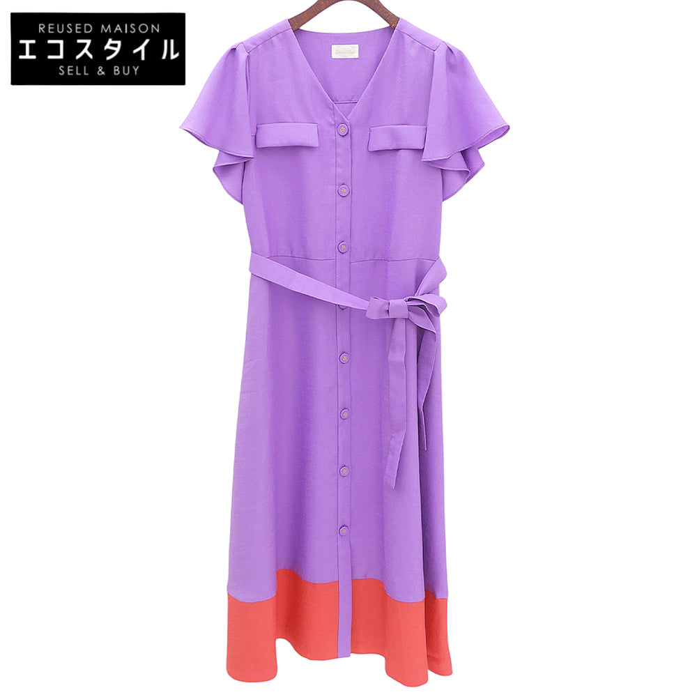 Grace Class グレースクラス 美品 ラッフルスリーブ リネンタッチバイカラーワンピース レディース パープル×レッド 38 0223231150 ワンピース