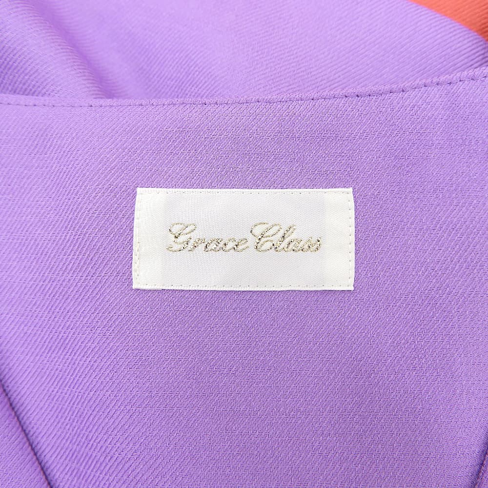 Grace Class グレースクラス 美品 ラッフルスリーブ リネンタッチバイカラーワンピース レディース パープル×レッド 38 0223231150 ワンピース