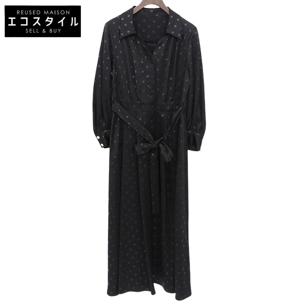 Grace Class グレースクラス 美品 サテンライク ドットプリント ベルテッドシャツワンピース レディース ブラック 36 0221435256 ワンピース