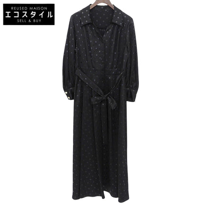 Grace Class グレースクラス 美品 サテンライク ドットプリント ベルテッドシャツワンピース レディース ブラック 36 0221435256 ワンピース