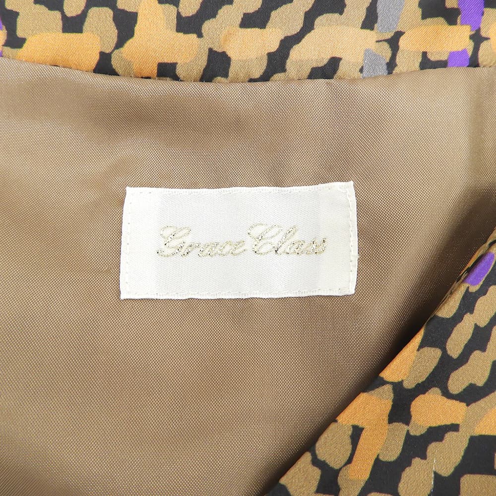 Grace Class グレースクラス 美品 サテン ヘリンボーンチェックプリントワンピース レディース キャメル 38 0223331221 ワンピース