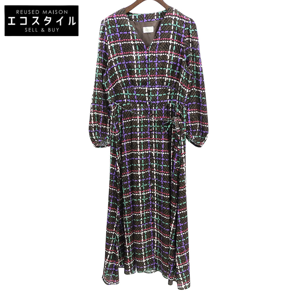 Grace Class グレースクラス 美品 サテン ヘリンボーンチェックプリントワンピース レディース チャコール 38 0223331221 ワンピース