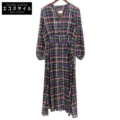 Grace Class グレースクラス 美品 サテン ヘリンボーンチェックプリントワンピース レディース チャコール 38 0223331221 ワンピース