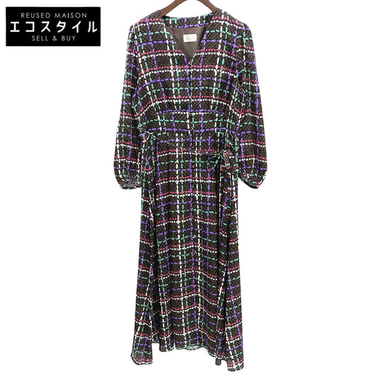 Grace Class グレースクラス 美品 サテン ヘリンボーンチェックプリントワンピース レディース チャコール 38 0223331221 ワンピース