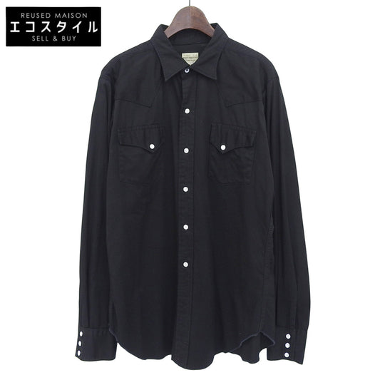 WAREHOUSE 【WESTERN WEAR】 Men's Black Cotton Western Shirt with Shell Buttons, Size 42, Tops