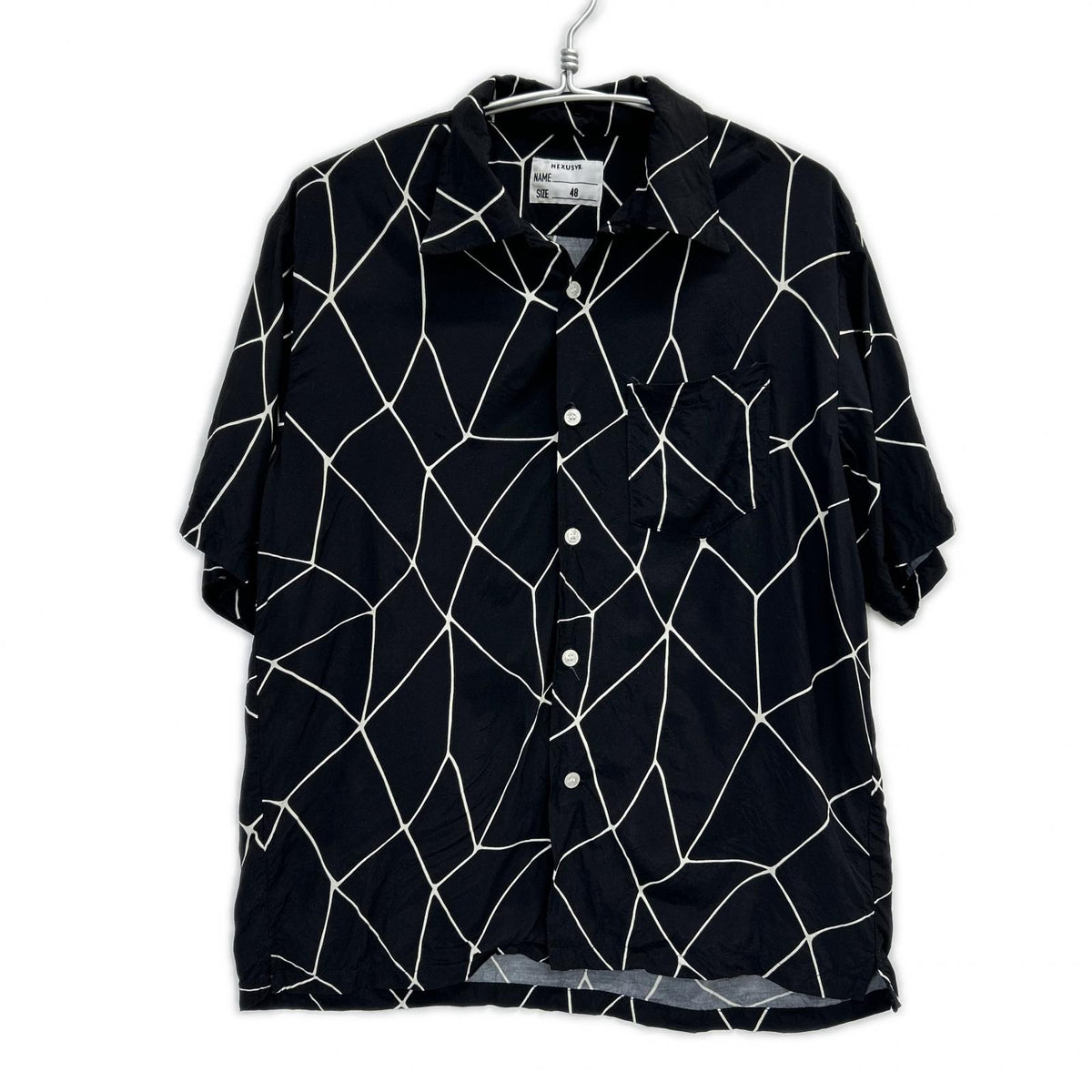NEXUSVII. NexusVII. black rayon SPIDER-WEB HAWAIIAN SHIRT open-collar shirt top