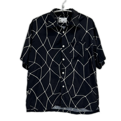 NEXUSVII. NexusVII. black rayon SPIDER-WEB HAWAIIAN SHIRT open-collar shirt top
