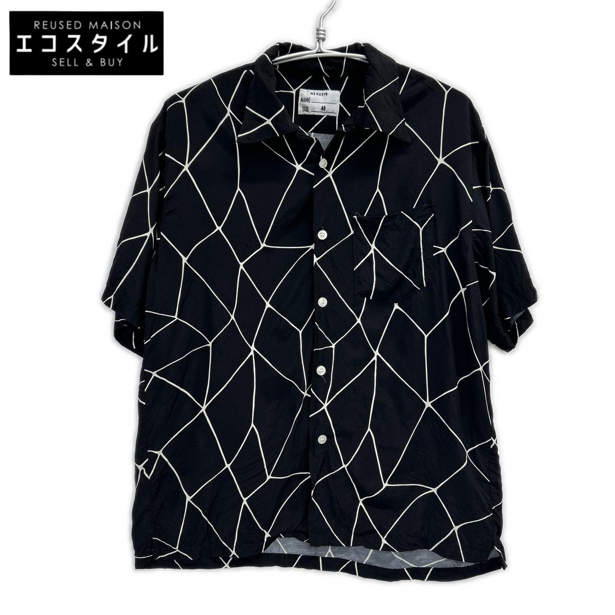 NEXUSVII. NexusVII. black rayon SPIDER-WEB HAWAIIAN SHIRT open-collar shirt top