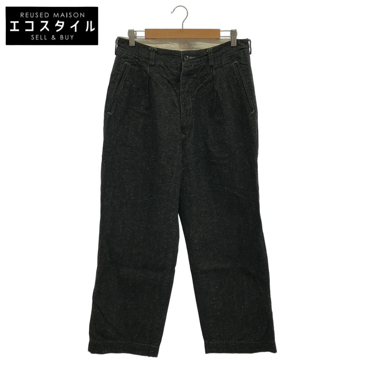 OUTIL PANTALON MELLE Black Cotton-Hemp Denim Military Chino Trousers Bottoms
