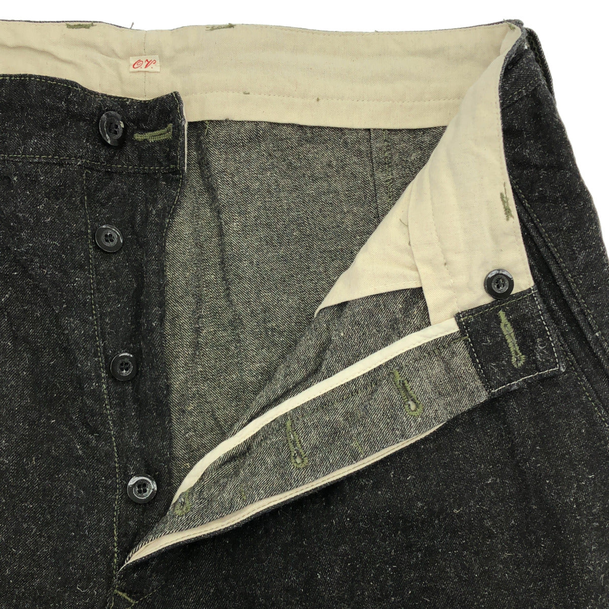 OUTIL PANTALON MELLE Black Cotton-Hemp Denim Military Chino Trousers Bottoms
