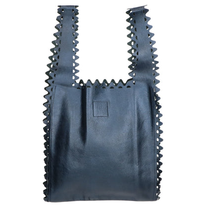 LUDLOW ラドロー ネイビー レザー スカラップ ショッピングバッグ ハンドバッグ