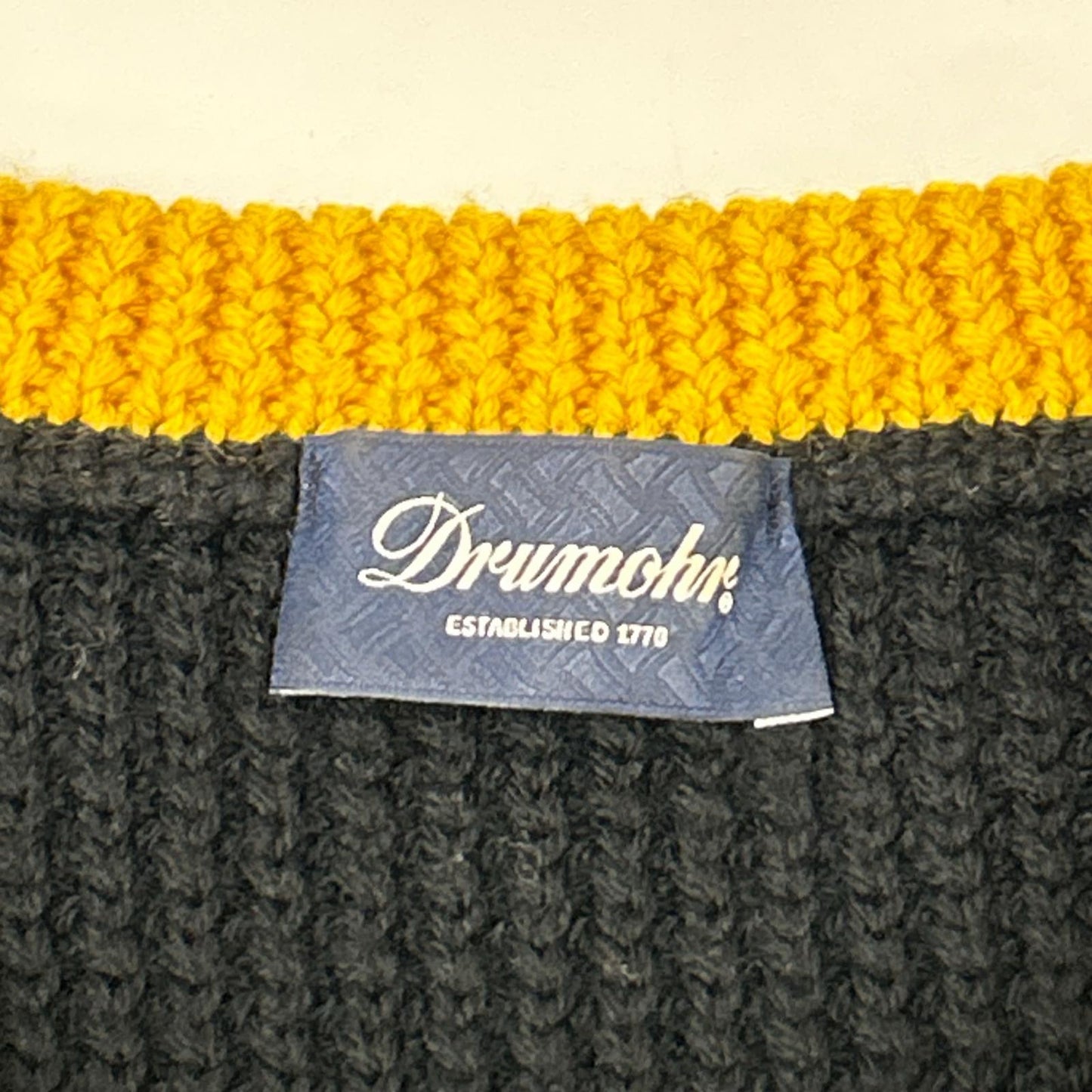Drumohr ドルモア ブラック×イエロー ネック切り替え ウールプルオーバーニット トップス