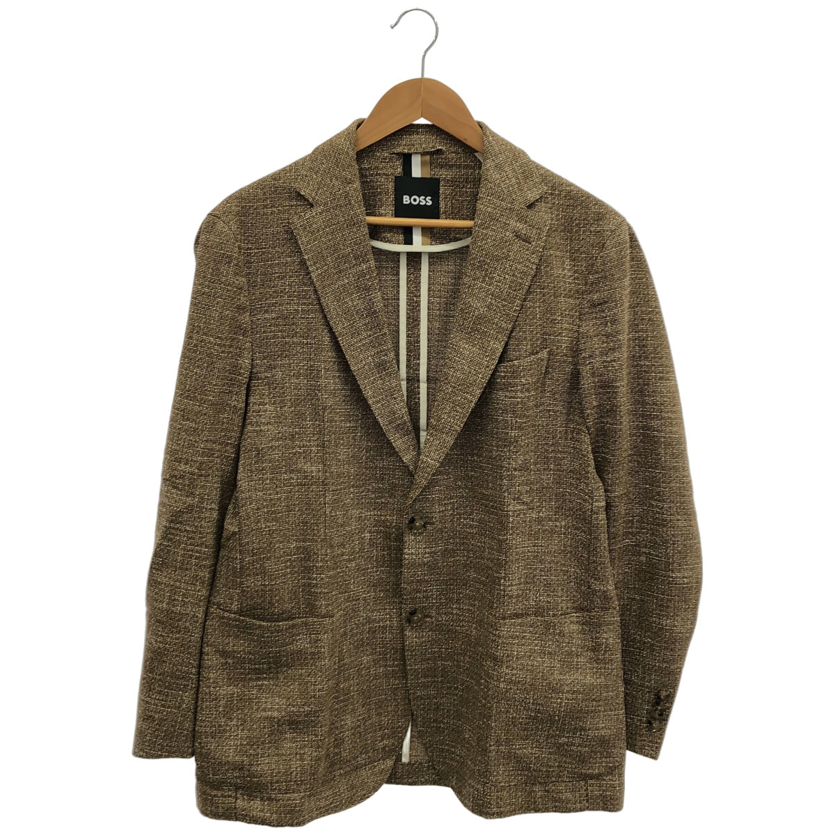 BOSS brown notch-lapel tweed 2-button single-breasted jacket tops