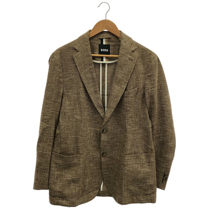 BOSS brown notch-lapel tweed 2-button single-breasted jacket tops