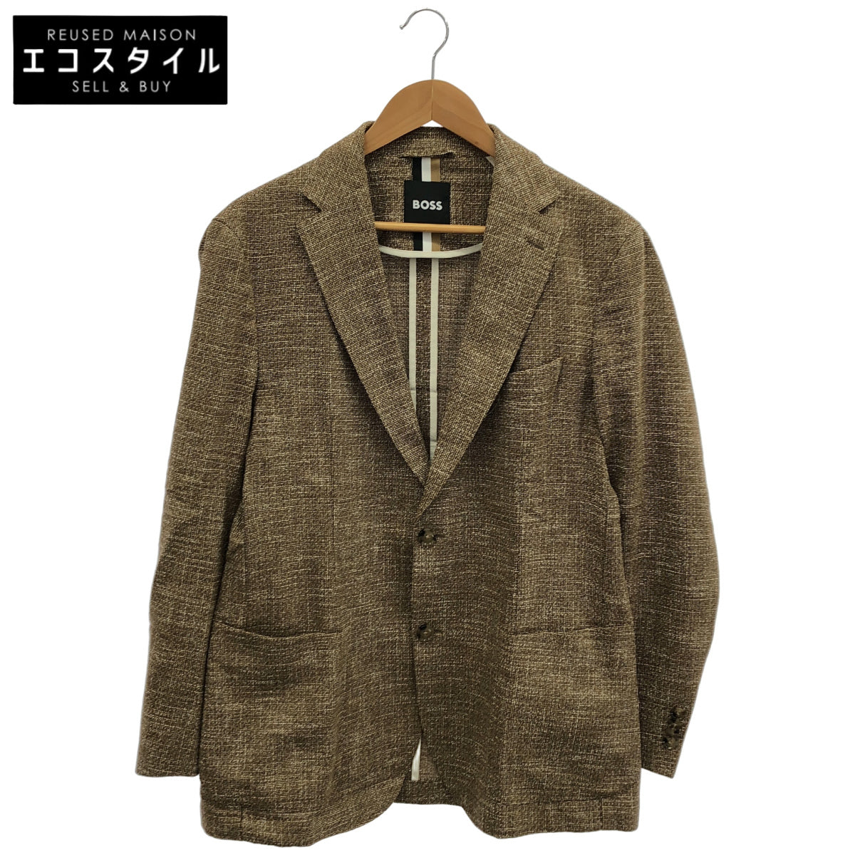 BOSS brown notch-lapel tweed 2-button single-breasted jacket tops