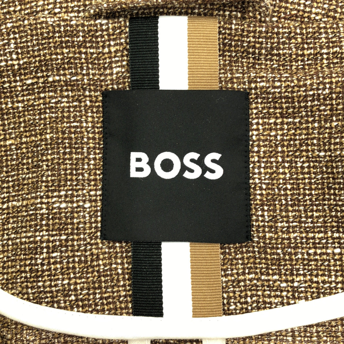 BOSS brown notch-lapel tweed 2-button single-breasted jacket tops