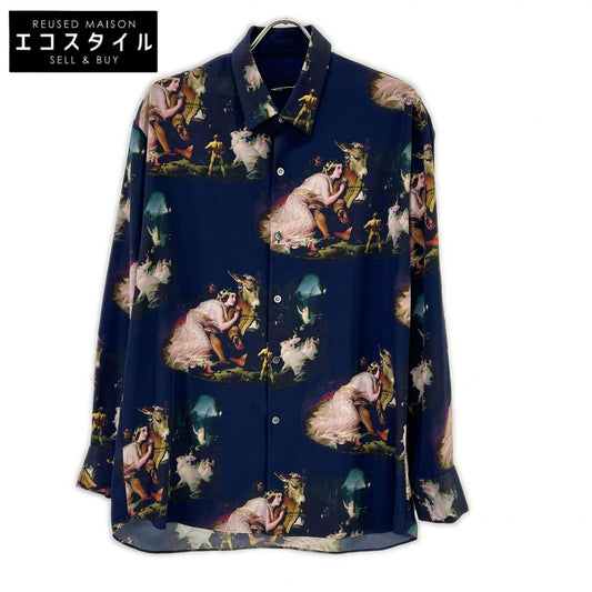 LAD MUSICIAN ラッドミュージシャン 22AW 2222-123 ネイビー 西洋絵画 DECHINE BIG SHIRT INKJET MID SUMMER プリントビッグシャツ トップス