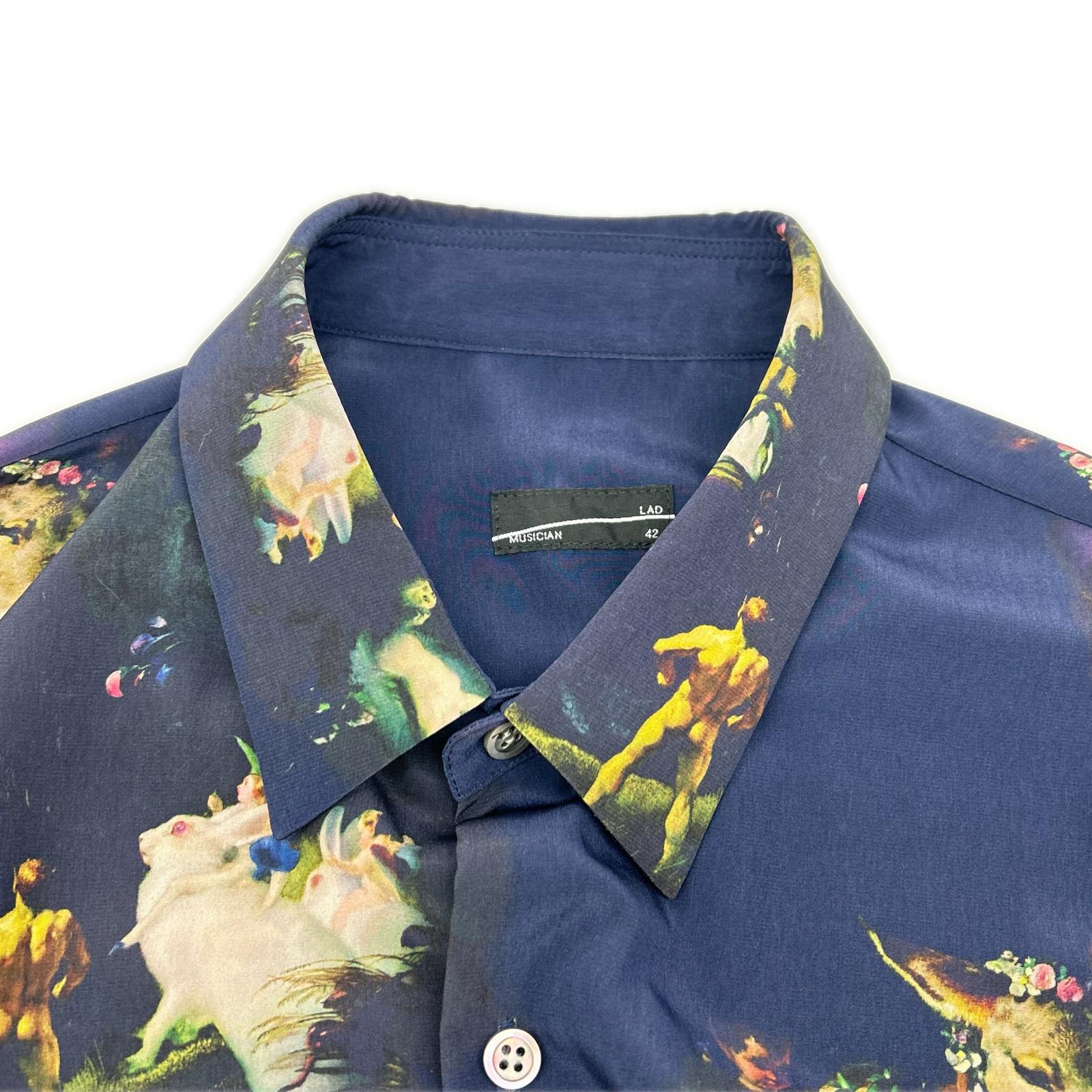 LAD MUSICIAN ラッドミュージシャン 22AW 2222-123 ネイビー 西洋絵画 DECHINE BIG SHIRT INKJET MID SUMMER プリントビッグシャツ トップス