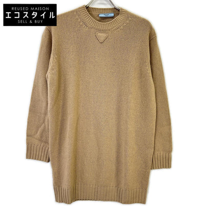 PRADA 2022 23940 beige cashmere-blend wool triangle-motif pullover knit sweater