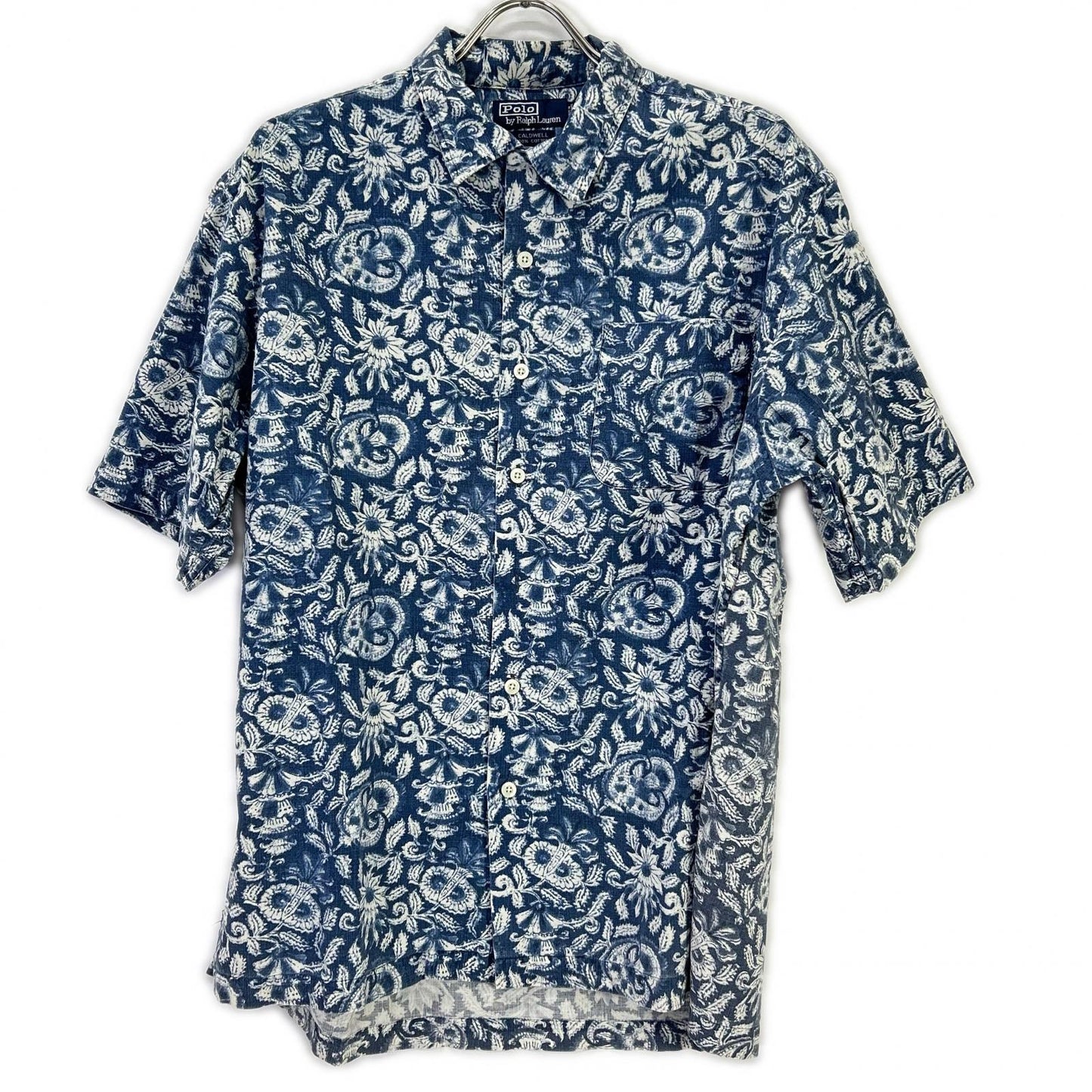 POLObyRalphLauren ポロラルフローレン ブルー コットン100 CALDWELL 総柄オープンカラー半袖シャツ トップス
