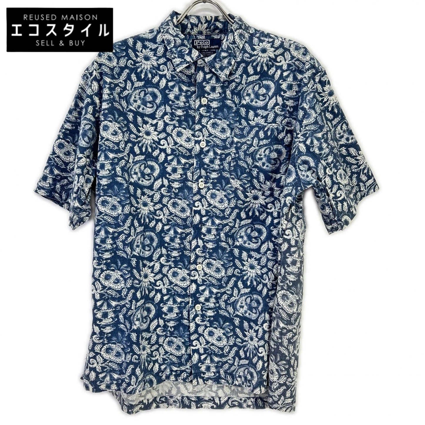 POLObyRalphLauren ポロラルフローレン ブルー コットン100 CALDWELL 総柄オープンカラー半袖シャツ トップス