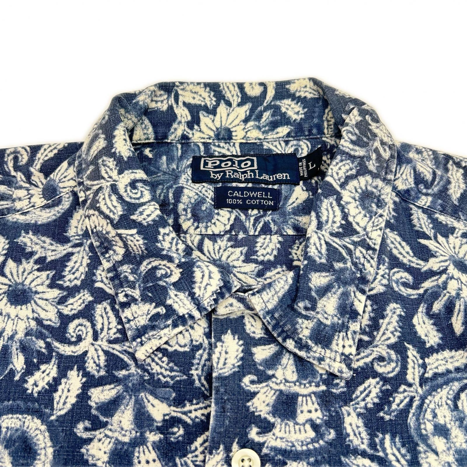 POLObyRalphLauren ポロラルフローレン ブルー コットン100 CALDWELL 総柄オープンカラー半袖シャツ トップス