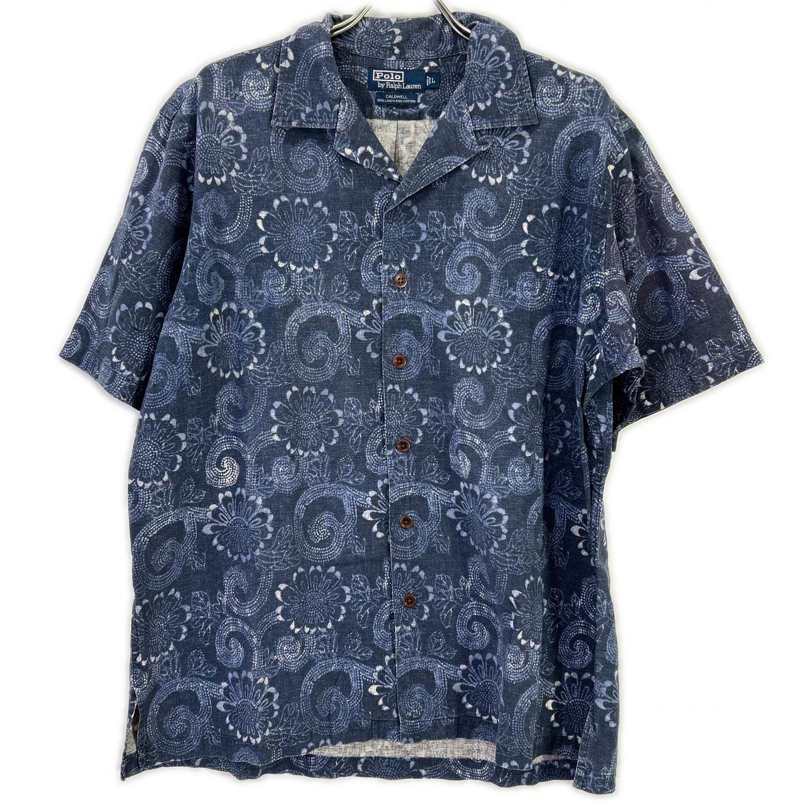 POLObyRalphLauren ポロラルフローレン ブルー リネンコットン CALDWELL ヒマワリ オープンカラー半袖シャツ トップス
