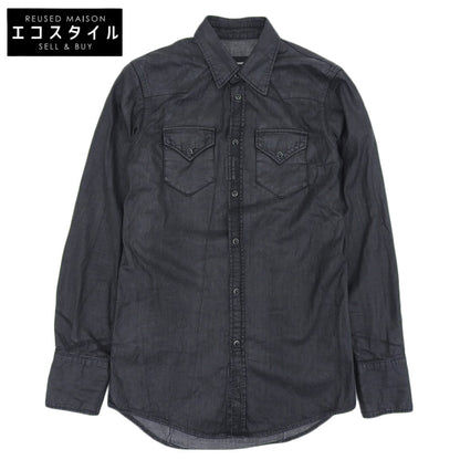 DSQUARED2 ディースクエアード コットン コーティングデニム ロングスリーブ ウエスタンシャツ ジャケット メンズ 黒 ブラック 42 トップス