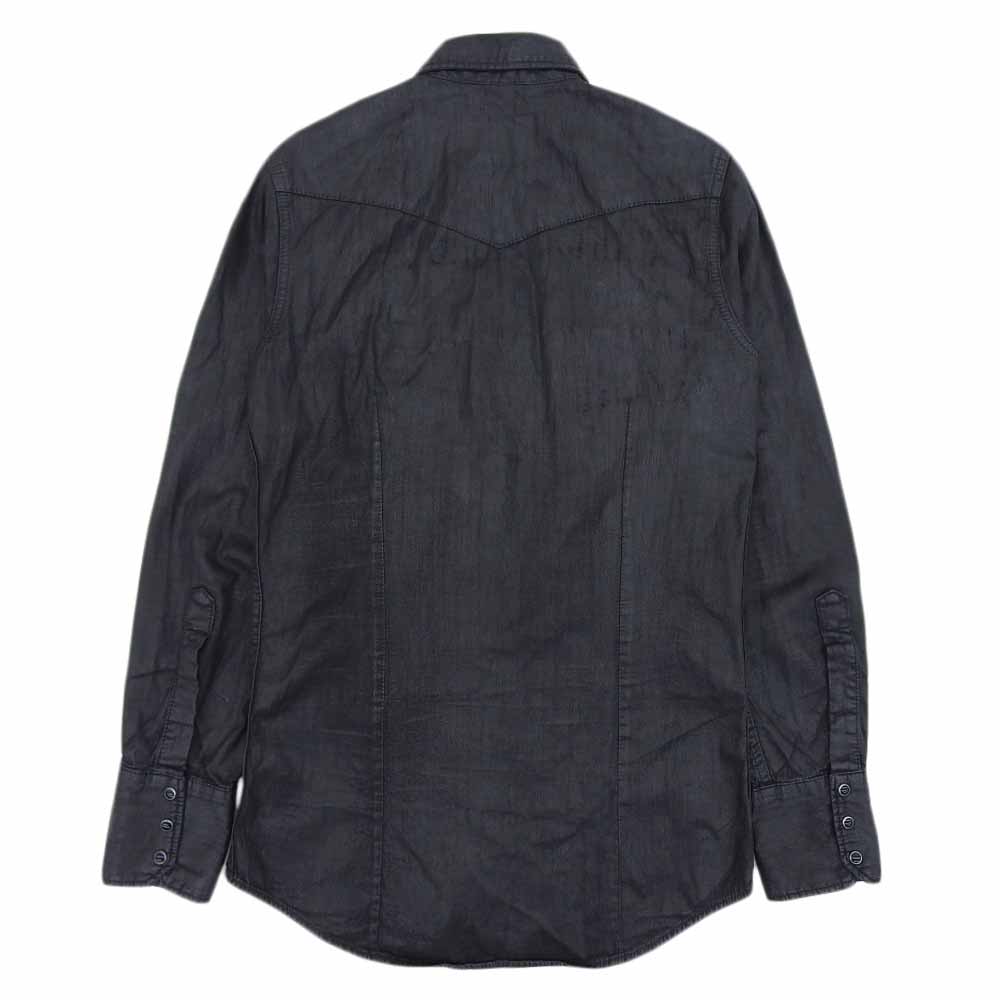 DSQUARED2 ディースクエアード コットン コーティングデニム ロングスリーブ ウエスタンシャツ ジャケット メンズ 黒 ブラック 42 トップス
